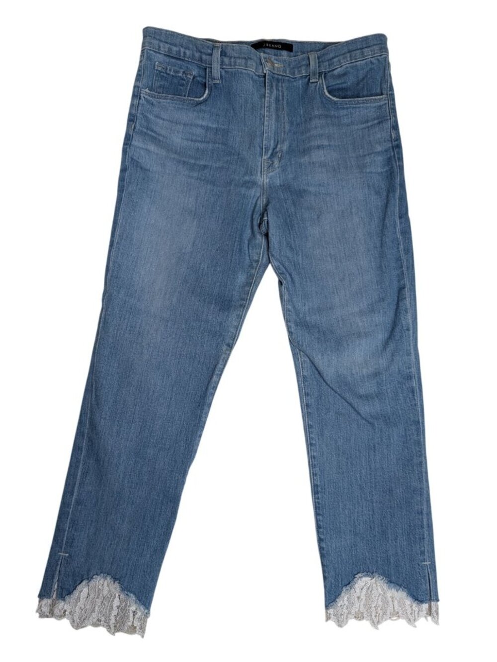 J Brand Ruby Lace Trimmed Jeans 31 High Rise Crop Cigarette Stretch - Picture 7 of 16
